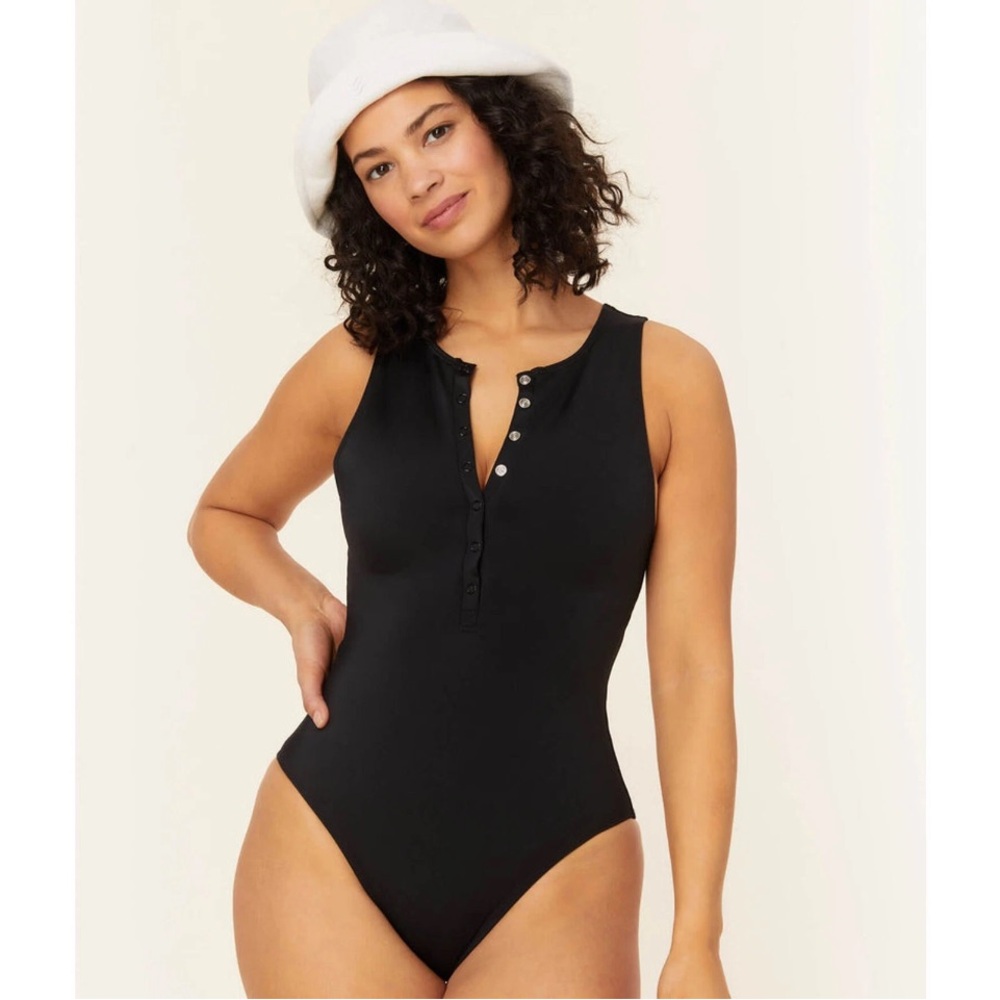 NWT Andie Swim Eco Nylon The Malibu One Piece in Black Large Tall